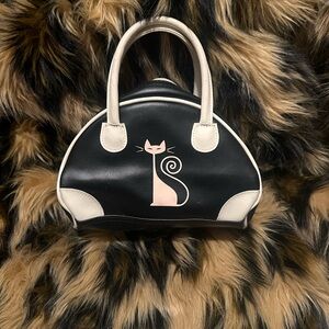 Black and White Mini Bowler Purse Cat